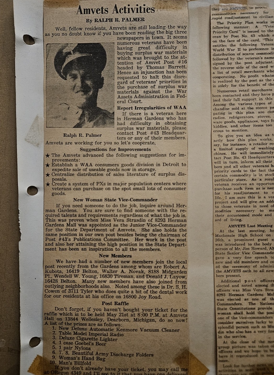 AMVETS Activities newspaper column by Ralph R. Palmer