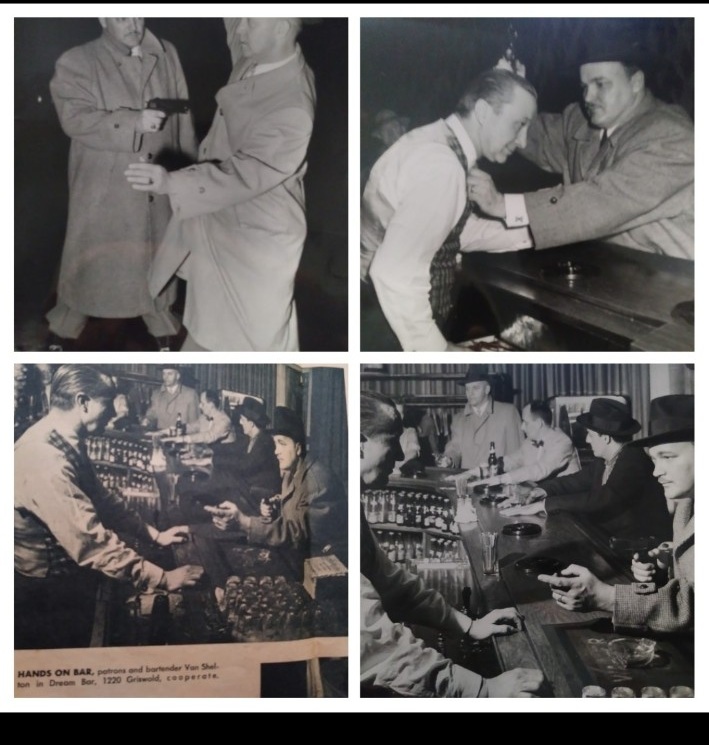 Collage of archival bar and robbery demonstration photographs