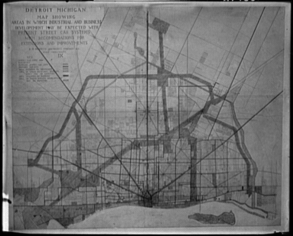 Historic Detroit industrial development and streetcar map, circa 1900 to 1915