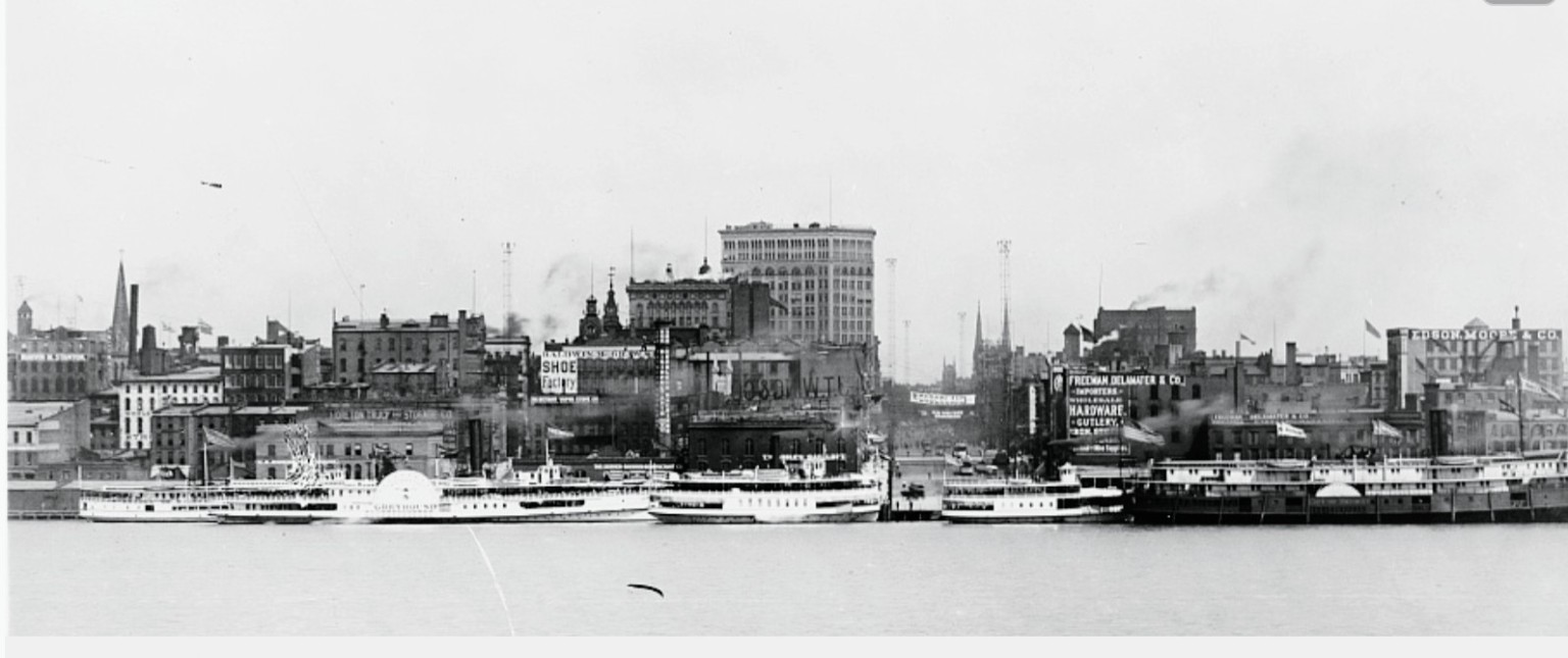 Detroit waterfront viewed from Windsor between 1880 and 1905