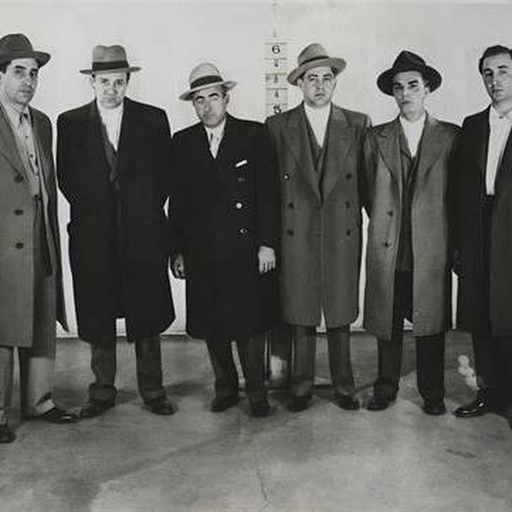 Historic lineup photograph of suspected gangsters