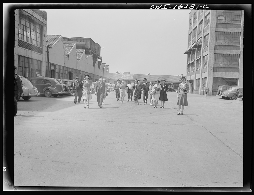 Workers leaving the Highland Park Chrysler plant in 1942